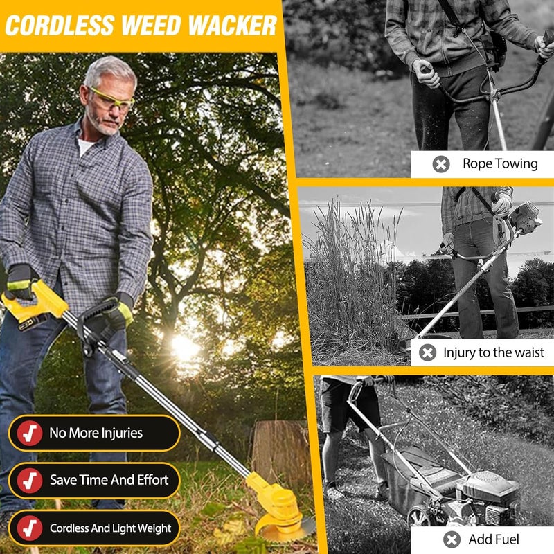 ALSO GO 24V Electric Weed Wacker Cordless Grass Trimmer with 2x2000mAh Batteries & Fast Charger, 3 in 1 Stringless Lightweight Brush Cutter/Edger/Mower with 3 Types Blade & Wheels for Garden and Yard Lawn - Image 5